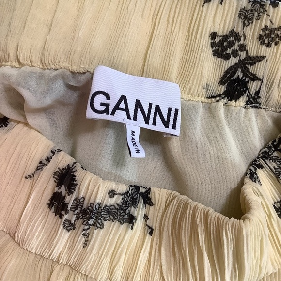 Ganni Butter Yellow & Black Floral Pleated Georgette Maxi Skirt Size 4 - Picture 6 of 9